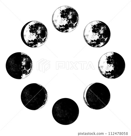 The Phases Of The Moon in the solar system. Astrology or astronomical galaxy space. Orbit or circle 112478058