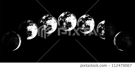 The Phases Of The Moon in the solar system. Astrology or astronomical galaxy space. Orbit or circle 112478067