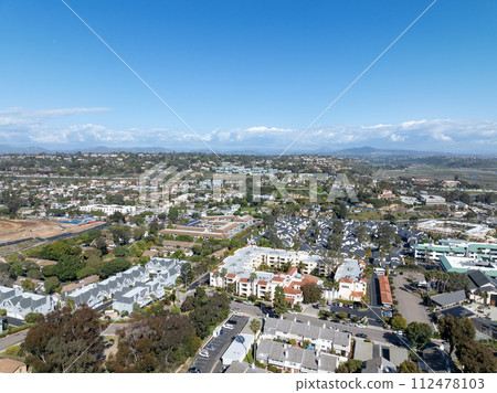 Aerial view of Solana Beach Town, San Diego, California USA 112478103