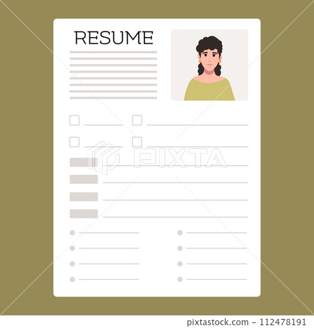 Resume. CV application. Selecting staff. Searching professional staff. Resume form. Recruitment. Creative cv template vector minimalist 112478191