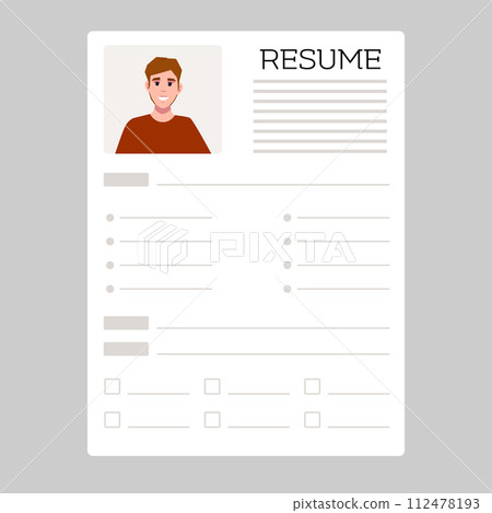 Resume. CV application. Selecting staff. Searching professional staff. Resume form. Recruitment. Creative cv template vector minimalist 112478193
