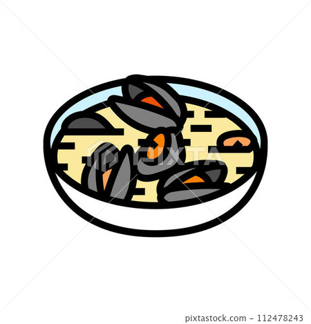 mussels broth sea cuisine color icon vector illustration 112478243
