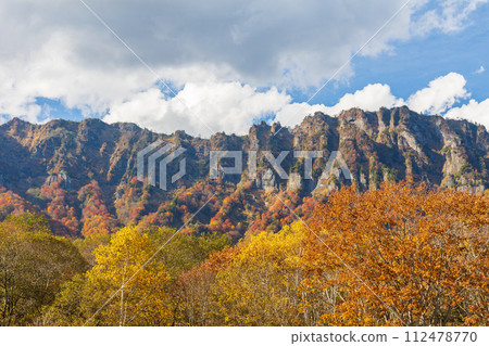 Nagano in autumn, Togakushi at the peak of autumn leaves, Togakushi mountain range Nagano in autumn, Togakushi at the peak of autumn leaves, Togakushi mountain range 112478770