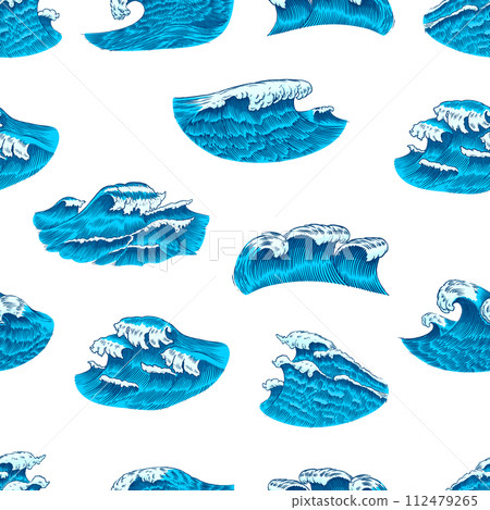 Atlantic tidal waves. Vintage old engraved hand drawn labels. Seamless Pattern. Marine and nautical Atlantic tidal waves. Vintage old engraved hand drawn labels. Seamless Pattern. Marine and nautical 112479265
