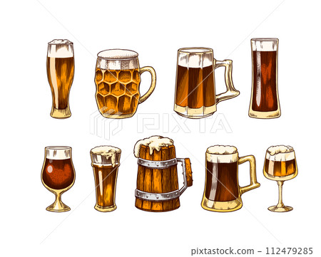 Beer glass, mug or bottle of oktoberfest. engraved in ink hand drawn in old sketch and vintage style 112479285