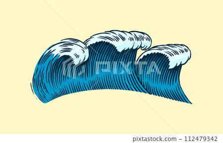 Atlantic tidal waves. Vintage old engraved hand drawn labels. Marine and nautical or sea, ocean in 112479342