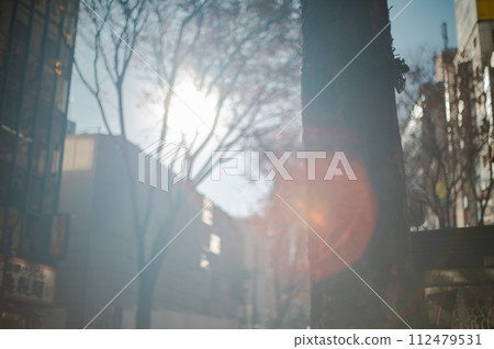 Sunset seen from between the buildings Sunset seen from between the buildings 112479531