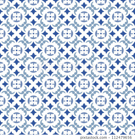 Hand drawn Moroccan seamless pattern for Ramadan Kareem greeting cards, islamic backgrounds, fabric, web banner. Portuguese azulejo floral tile design, geometric flower. Decorative vector illustration 112479656
