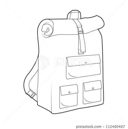 Travel backpack silhouette bag. Fashion accessory technical illustration. Vector schoolbag 3-4 view for Men, women 112480487