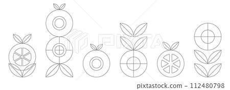 Icon set fruits vegetables flowers retro line background 112480798