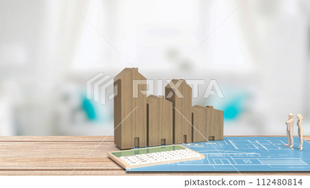 The house and blue plan for property or real estate concept 3d rendering. The house and blue plan for property or real estate concept 3d rendering. 112480814