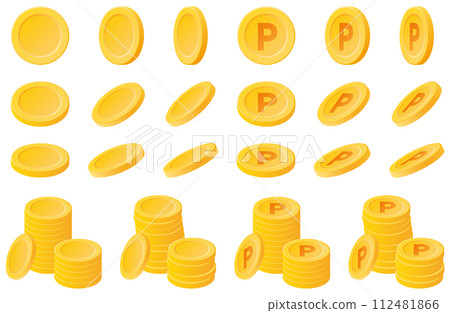 Vector illustration set of coins, medals and points Vector illustration set of coins, medals and points 112481866