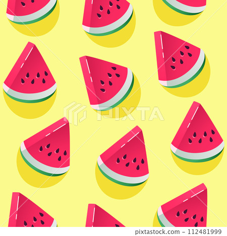 Seamless pattern with watermelon pieces in trendy 3d style. Vector background for design. 112481999