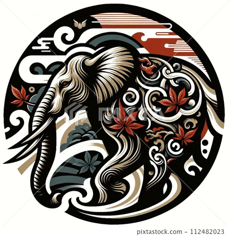Japanese pattern elephant ③ - Stock Illustration [112482023] - PIXTA