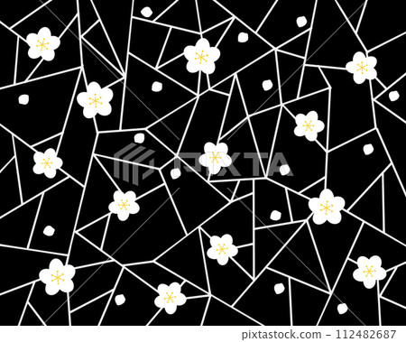 Background illustration of ice cracking plum pattern (white plum on black background) 112482687