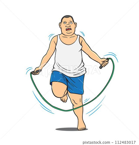 Fat obesity man doing rope exercise vector 112483017