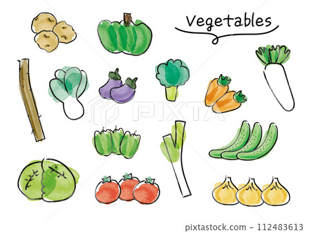 手繪水彩可愛蔬菜一組_背景白色 112483613