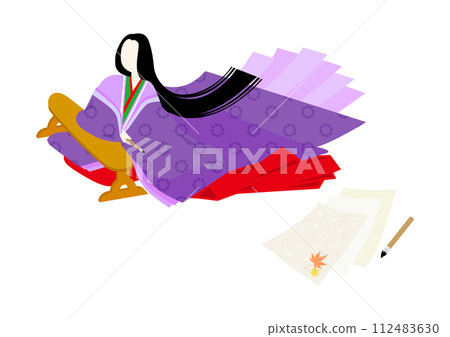 紫色式部和越前紙的向量圖解 112483630