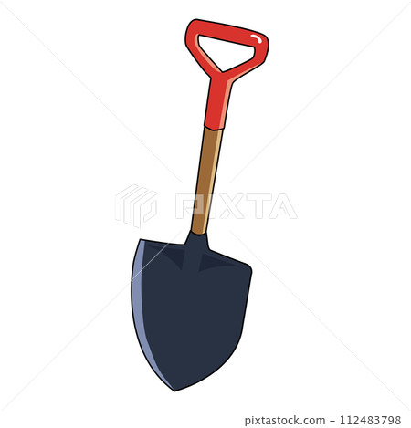 Cartoon metal farmer shovel with wooden handle. 112483798
