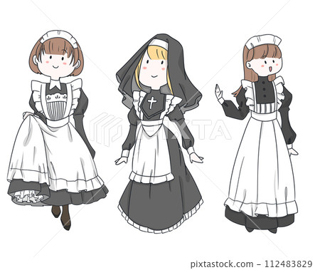 Illustration set of various cute maids 112483829
