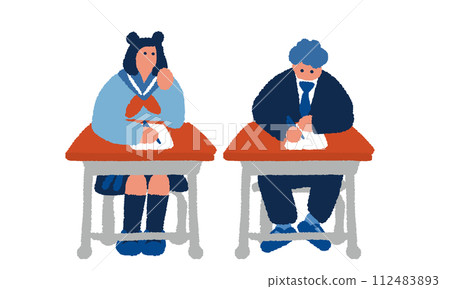 穿著制服學習的學生的簡單平面插圖 112483893