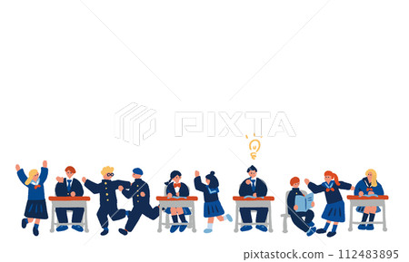 Simple and flat illustration of students in uniforms studying 112483895