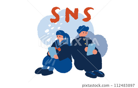 Illustration of male and female students worried about SNS 112483897