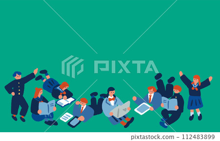 Simple and flat illustration of students in uniforms studying 112483899