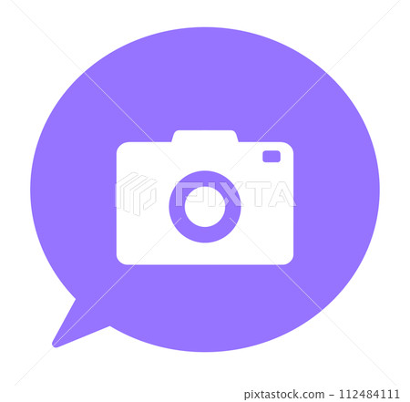 A simple purple camera symbol and speech bubble A simple purple camera symbol and speech bubble 112484111