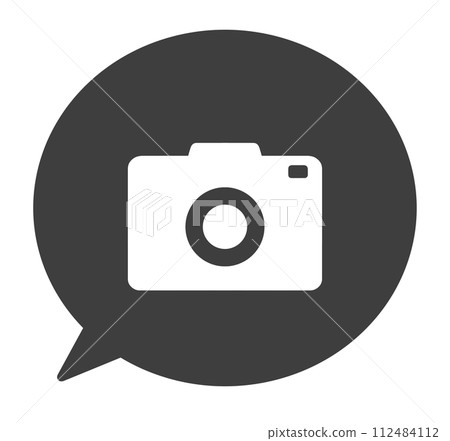 A simple black camera symbol and speech bubble A simple black camera symbol and speech bubble 112484112