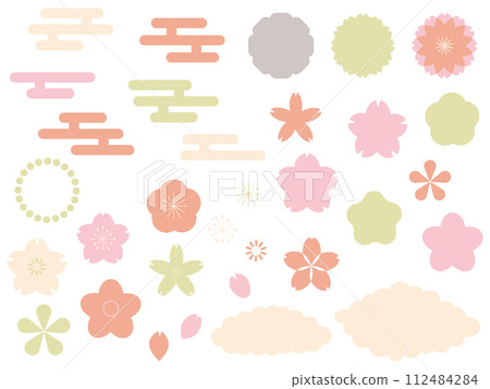 Japanese style cute cherry blossom and plum material set 112484284
