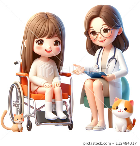 3D disabled girl with doctor  112484317