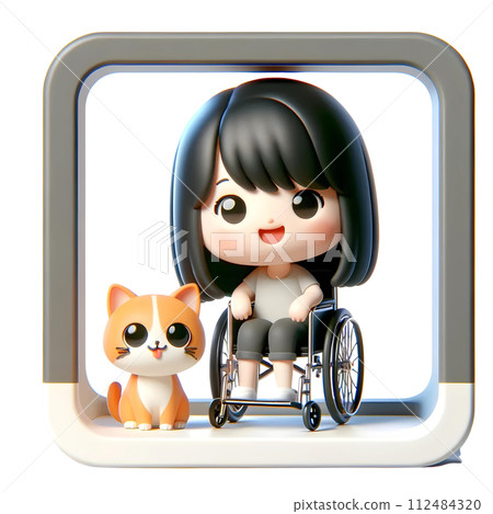 3D Disabled girl with cat 112484320