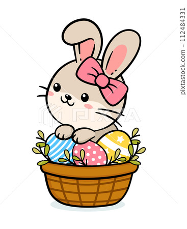 Cute Easter Bunny Girl In A Basket Cute Easter Bunny Girl In A Basket 112484331