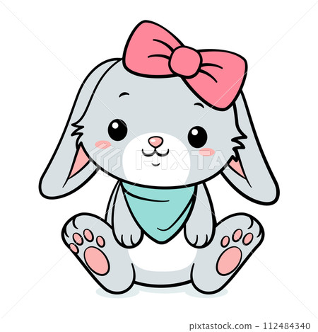 Cute Easter Bunny Rabit With Scarf And Bow Cute Easter Bunny Rabit With Scarf And Bow 112484340