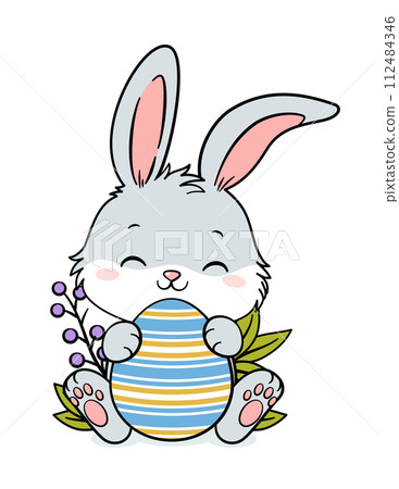 Cute Grey Easter Bunny Rabbit Hugging Egg - Stock Illustration ...