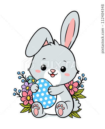 Cute Hand Drawn Baby Easter Bunny And Eggs Cute Hand Drawn Baby Easter Bunny And Eggs 112484348