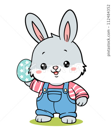 Cute Hand Drawn Easter Bunny In Overalls 112484352