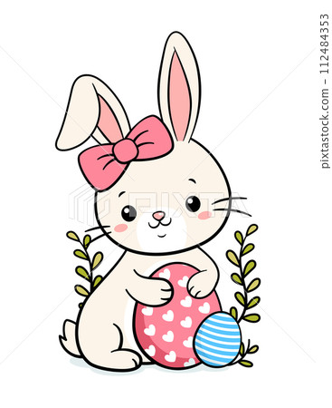 Cute Hand Drawn Easter Bunny Rabbit And Eggs 112484353