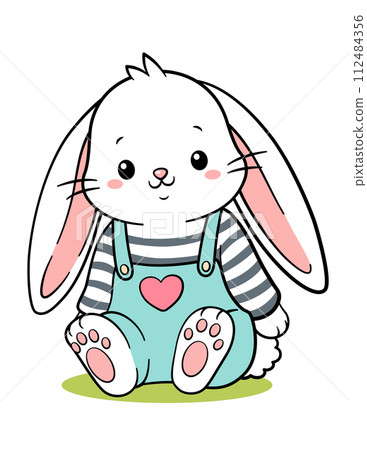 Cute Hand Drawn Long Ears Easter Bunny Rabbit 112484356