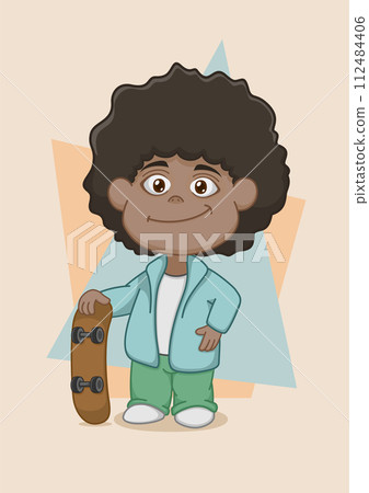 Cute African American Kid With Skateboard 112484406