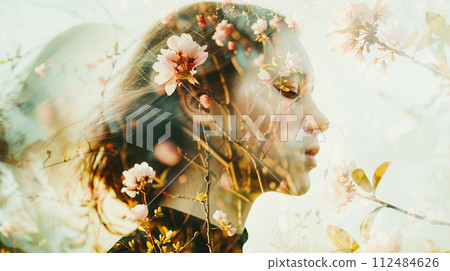 春天的幻想-女人與花的雙重曝光肖像 春天的幻想-女人與花的雙重曝光肖像 112484626