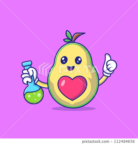 Cute Avocado Holding A Volumetric Flask Filled Vector Icon Illustration 112484656