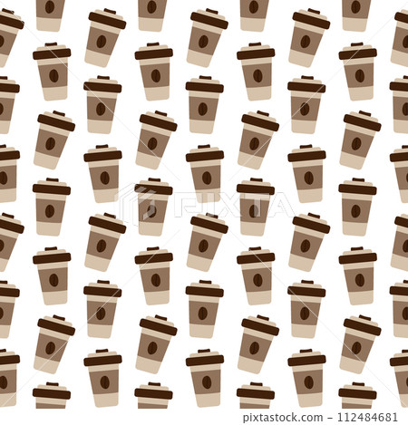 Seamless pattern Takeaway disposable cup with lid and coffee bean on it in trendy soft coffee shades 112484681