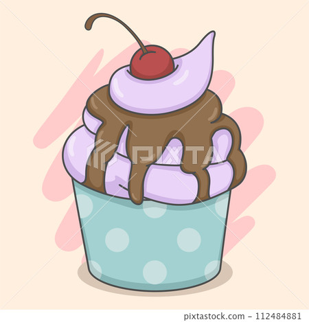 Cute Cupcake With Cherry And Chocolate 112484881