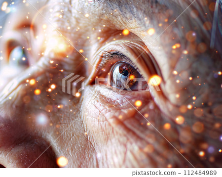 一位亞裔老人，蒼老的眼眸中閃爍著對未來的希望之光。 112484989