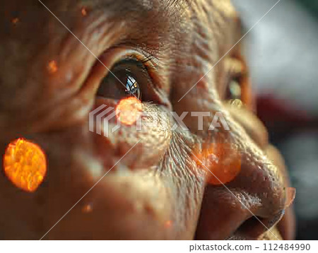 An Asian senior with a light of hope for the future reflected in his aging eyes. An Asian senior with a light of hope for the future reflected in his aging eyes. 112484990