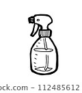 Spray bottle, a digital art of plastic liquid sprayer hand drawn icon illustration isolated on white background. 112485612