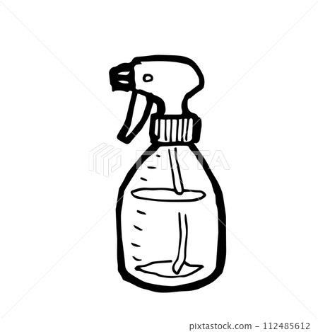 Spray bottle, a digital art of plastic liquid sprayer hand drawn icon illustration isolated on white background. 112485612
