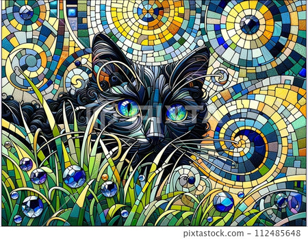 美麗的彩色玻璃圖案/隱藏的黑貓 美麗的彩色玻璃圖案/隱藏的黑貓 112485648
